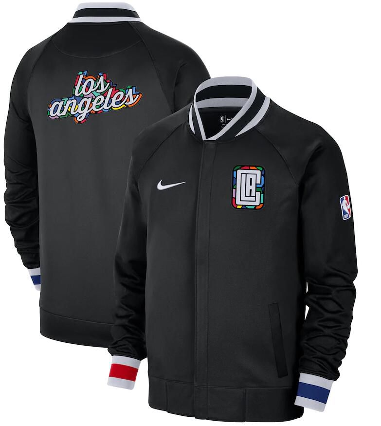 Men Los Angeles Clippers Black Nike City Edition Full Zip Jacket 2023 NBA Jersey